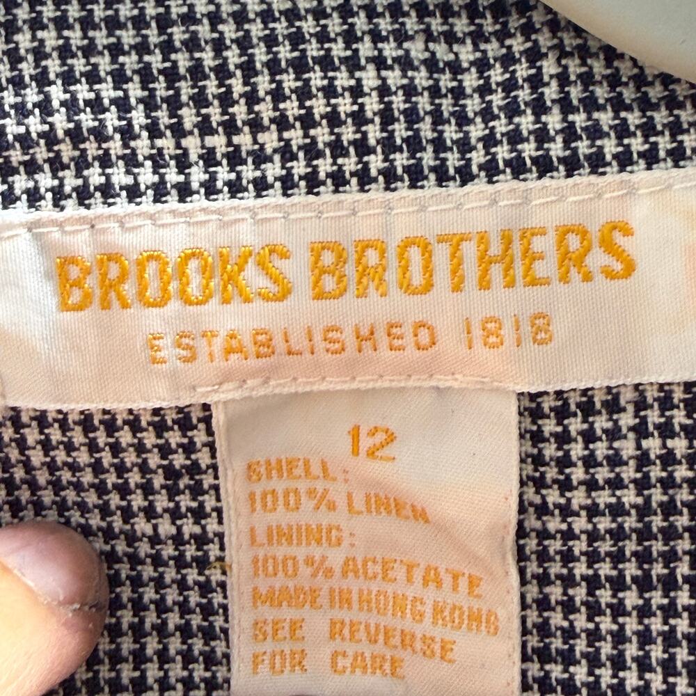 Brooks Brothers Linen Blazer size 12 Navy White Houndstooth Gold Buttons Jacket - Picture 3 of 9